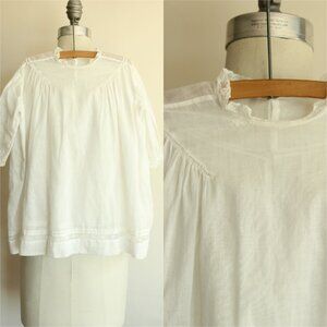Vintage 1900s 1920s Baby Dress, Edwardian Baby Girls White Cotton Smock